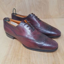 Santoni Mens Oxfords Size 9 D Gave Fatte A Mano Burgundy Wingtip Dress Shoes - £216.22 GBP