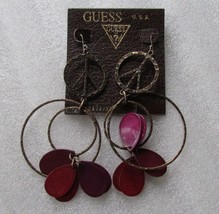 GUESS Drop Earrings Peace Sign Layered Hoops Teardrop Shape Charms New - £77.55 GBP