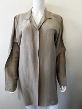 Eileen Fisher Linen Silk Blazer Jacket Open Front Collared Tan Size Large - £51.75 GBP