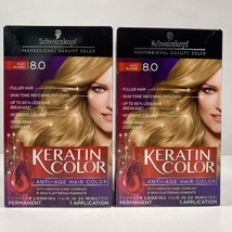 Schwarzkopf Keratin Color Anti-Age Hair Color Kit 8.0 Silky Blonde Lot Of 2 New - $24.74