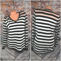 Katherine Barclay Large V Neck Stripe L/S Shirt Blouse Top - £21.30 GBP