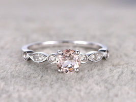 1.5Ct Round Cut Peach Morganite Engagement Wedding Ring 14K White Gold Finish  - £63.51 GBP