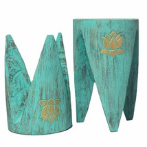 Hand-Made decorated Tribal Tables/Stools Alabasia wood. 30x30x40cm Turquoise - £102.96 GBP