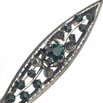 Vintage Pin Brooch Silver Tone Green Jewels Classic Elegance - $11.95