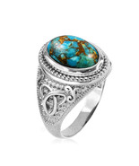 Sterling Silver Celtic Band Blue Copper Turquoise Statement Ring - $1,700.46 MXN