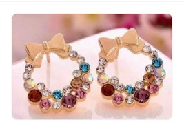 Absolutely Beautiful Christmas Sparkling Multi Colored Christmas Wreath Earrings - £5.58 GBP
