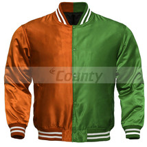 Super Letterman Baseball College Varsity Bomber Sports Jacket Orange Green Satin - £47.43 GBP