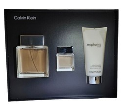 Euphoria Calvin Klein 3pc Gift Set Men&#39;s 3.3oz+0.5oz EDT Spray+3.3oz A/s Balm - £46.68 GBP
