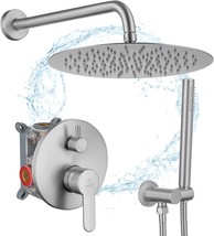 Bathroom Rainfall Shower Faucet Set Wall Mounted (Brushed Nickel-B 12&quot;) By Kalog - £124.65 GBP