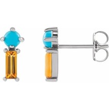 Platinum Turquoise and Citrine Bar Earrings - £342.13 GBP