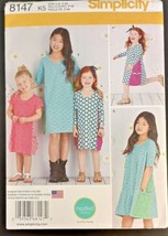 Simplicity Pattern 8147 Child&#39;s Sack Dress Contrast Panels Pockets Sz K5... - £11.58 GBP