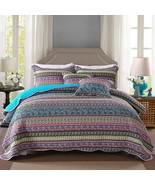 MaiuFun Cotton Bedspread Quilt &amp; Shams Queen/Full 90x98&quot;Blue &amp; Purple Br... - £43.28 GBP