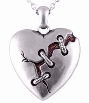 Controse Cure for a Broken Heart Stitched Red Crack Steel Pendant Necklace - £23.12 GBP