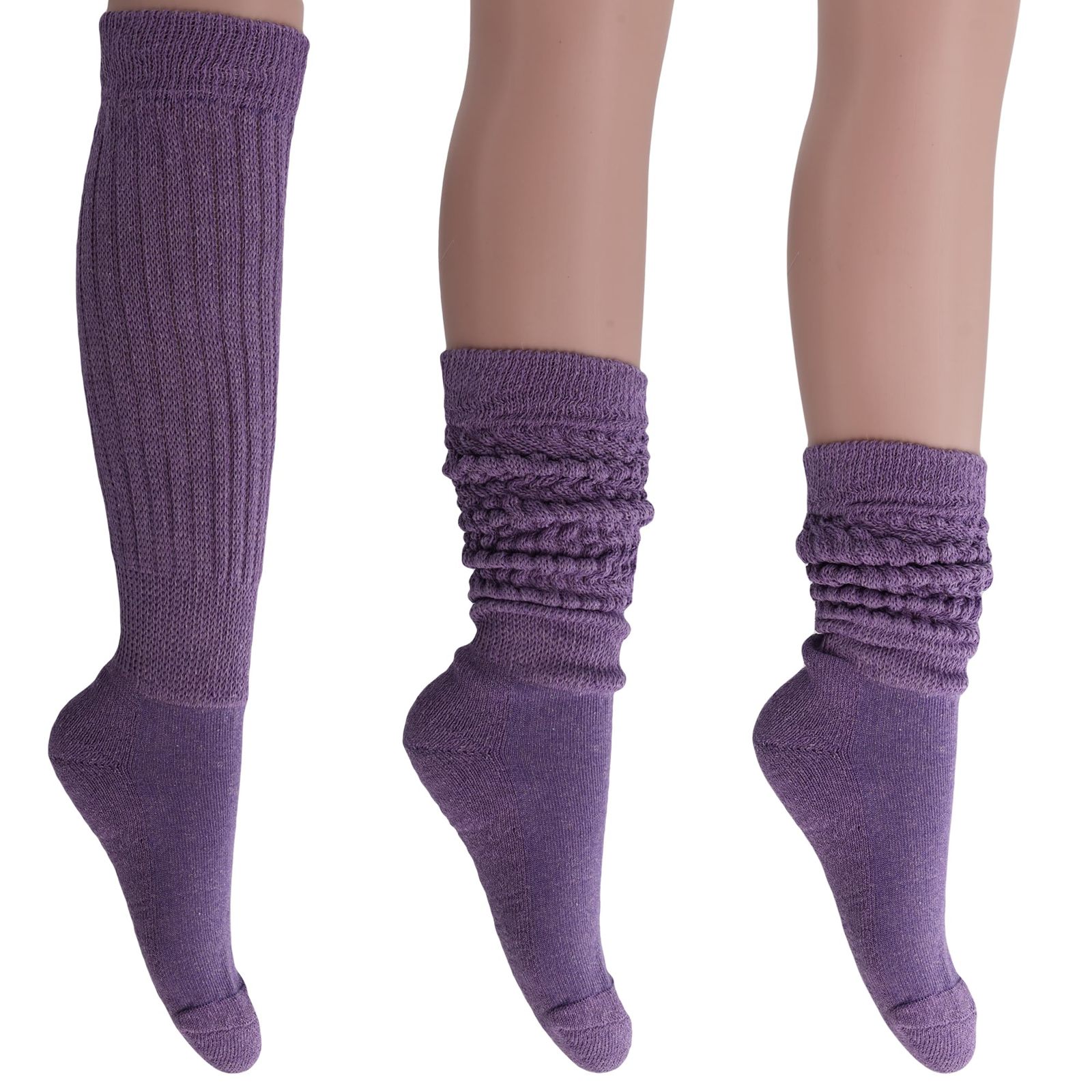 Primary image for AWS/American Made Cotton Slouch Boot Socks Shoe Size 5 to 10 (Purple 3 Pairs)