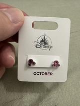 Disney Parks Mickey Mouse Rose October Faux Birthstone Earrings Silver Color image 2