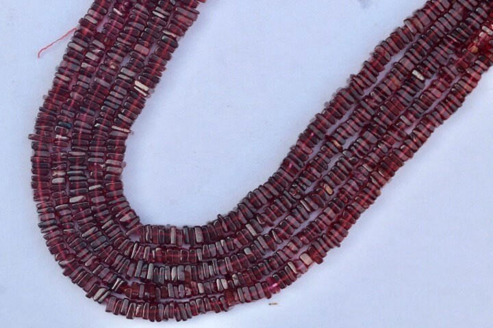 Primary image for 16 inches of smooth GARNET heishi square gemstone 4---5  MM , natural beads, nat