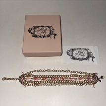 Kirks Folly Charm Bracelet Heart Pink Rhinestone Gold Tone Chain New Old Stock - £23.46 GBP