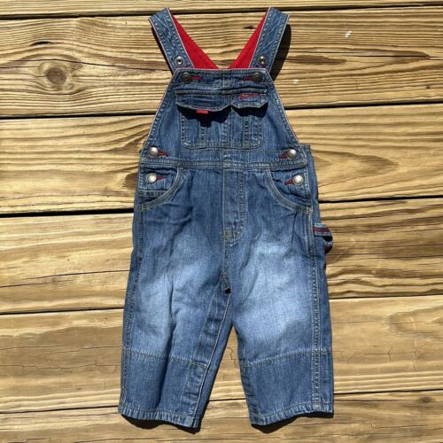 Genuine Baby from Oshkosh Denim Snap Overalls Bibs Lined Size 9M - £12.11 GBP