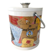 Whiskey Whisky Labels Ice Bucket Vintage 70s Alcohol Metal Mid Century B... - $29.68