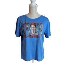 FRIDA KAHLO Womens Blue Floral Graphic Short Sleeve T-Shirt Top Size XS - £19.45 GBP