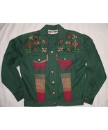 YO YO  southwest EMBROIDERED/ Beaded green Jean Jacket size S - £11.47 GBP