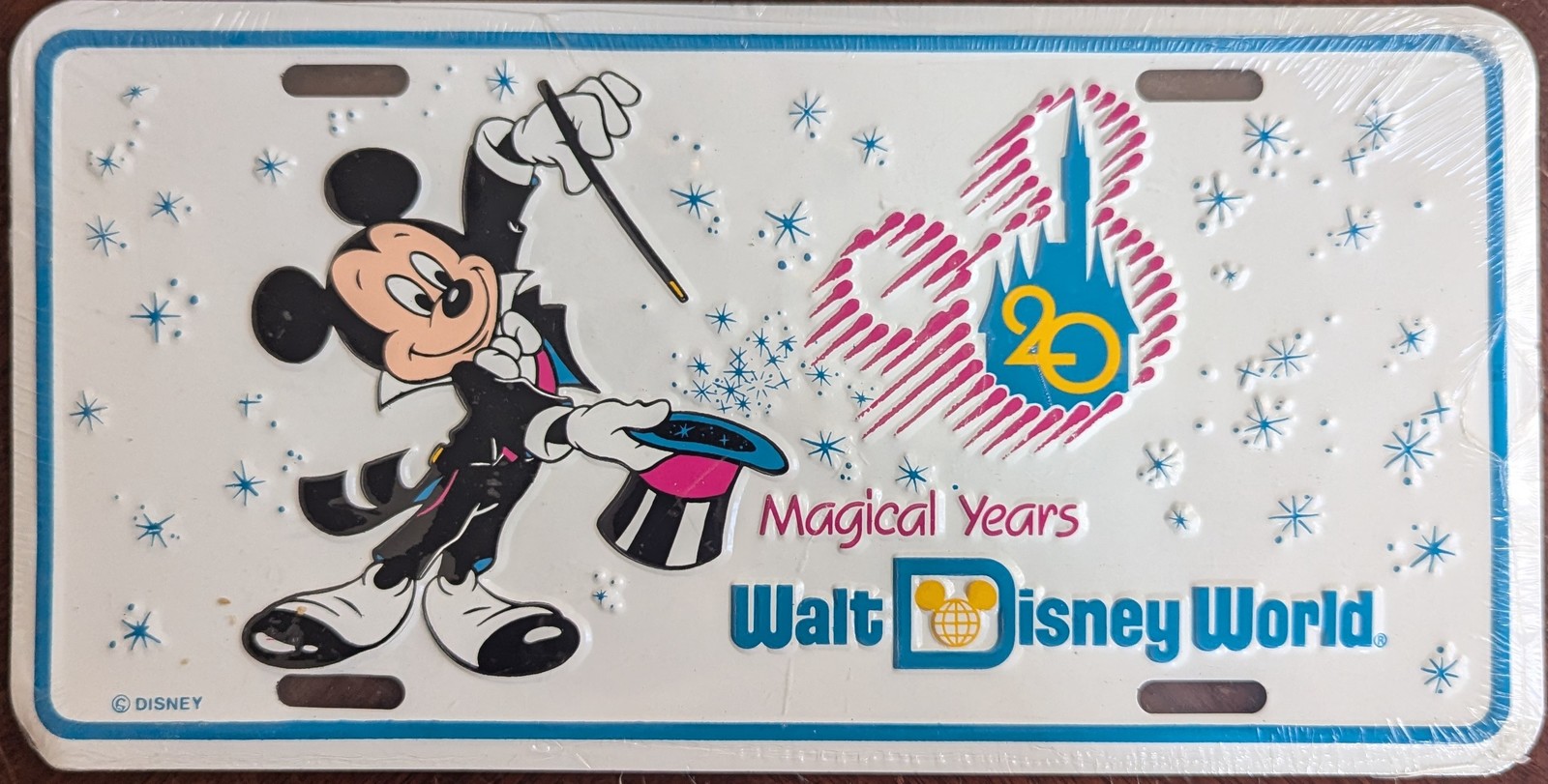 Vintage Walt Disney World Mickey Mouse 20 Magical Years Metal License Pl... - $10.95