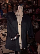 TEDDI Sharp Black Onyx Silver+Onyx Sequin Open Blouse Size S - £10.16 GBP