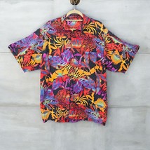 One-of-a-Kind Vintage Hawaiian Shirt Men L-XL Vibrant Floral Leopard Fis... - £15.51 GBP