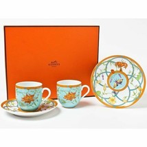 Hermes La Siesta Island Mocha Cup And Saucer 2 Set Blue Espresso Coffee - £750.10 GBP