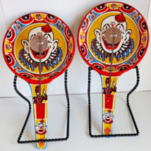Pair Vtg Metal Tin Toy New Years Eve Birthday Party Clown Clacker Noise Maker - £10.96 GBP