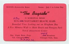 The Bayside Business Card Nantasket Beach Massachusetts 1940's  - $17.82