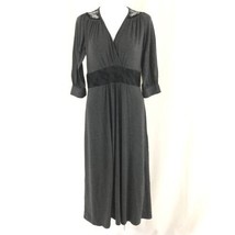 Sandra Darren Midi Dress Lace Panel 3/4 Sleeve V Neck Gray Black Size 4 - £7.13 GBP