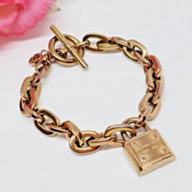 Michael Kors Rose Gold Tone LOCK Chain Link Toggle Closure Bracelet 8.5&quot; - £27.71 GBP