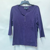 Karen Scott Womens Petite PL Cassis Purple Henley 3/4 Sleeve Top NWT DB48 - $19.59