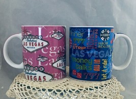 Las Vegas 2 colorful souvenirs Pink &amp; Blue 12 Oz. coffee tea mugs - £10.27 GBP