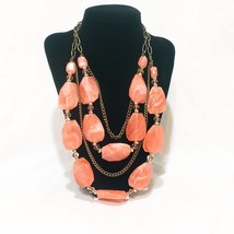 Large Beads Peach 4 Strand Layered Pendant Metal Chain  Necklace 24&quot;  Adjustable - £27.75 GBP