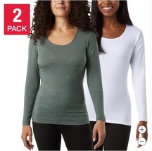 32 Degrees Womens T-Shirts Green White 2-Pack Heat Long Sleeves Stretch ... - $653.75 MXN