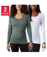 32 Degrees Womens T-Shirts Green White 2-Pack Heat Long Sleeves Stretch ... - $644.50 MXN