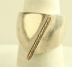 Vintage Sterling Silver Signed 14K Gold Modernist Abstract Rope Accent Ring sz 6 - £75.17 GBP