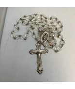 Sterling Silver Clear Cut Crystal Beads Rosary Catholic Large 2” Cross C... - $119.08 CAD