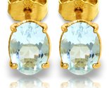 14K Solid Yellow Gold Natural Aquamarine Oval Stud Earrings for Women, F... - $345.15
