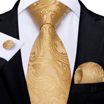 Gold Paisley Necktie Set (with Handkerchief and Cufflinks) - £15.62 GBP