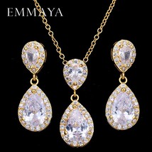 EMMAYA AAA Cz Stone Women Costume Jewelry Sets Big Water Drop Earrings Necklace  - £18.65 GBP