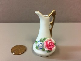 Vintage Made in Occupied Japan Miniature Pitcher-Pink &amp; Blue Roses in Relief - £19.02 GBP
