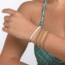 Pearl &amp; 18K Gold-Plated Four-Piece Beaded Stretch Bracelet Set - £11.98 GBP