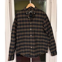 LL Bean Signature Slim Fit Flannel Shirt Mens M Plaid Button Up blue bla... - $27.77