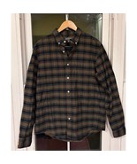 LL Bean Signature Slim Fit Flannel Shirt Mens M Plaid Button Up blue bla... - $29.23