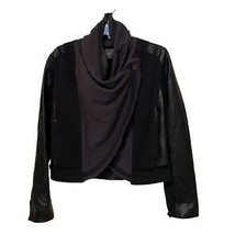 Miss Me Womens Jacket Small Dark Gray Black Mixed Media Faux Leather Mot... - £19.57 GBP