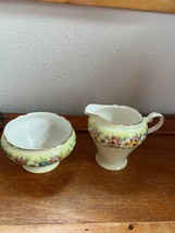 Vintage Ansley England Marked Porcelain Creamer &amp; Sugar w Blue Yellow Red &amp; Whit - £22.45 GBP