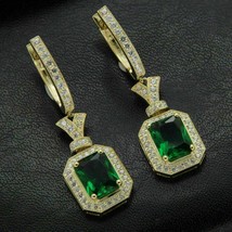 2 Ct Emerald Cut Emerald Diamond Women Earrings Drop Dangle 14K Yellow Gold Over - £70.68 GBP